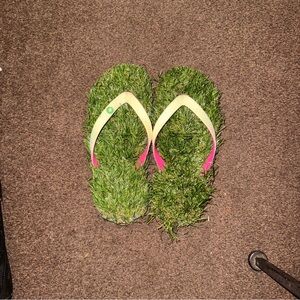 Grass Flip Flops with Pink Straps